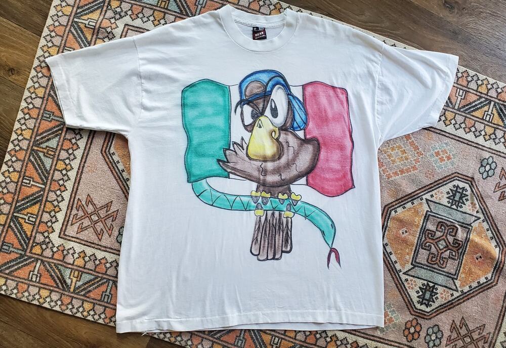 Vintage Graffiti Spray Paint Style Single Stitch Mexico Flag Shirt